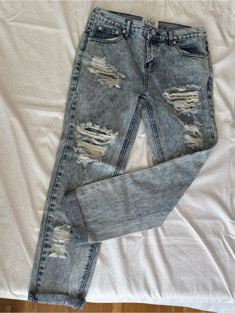 One Teaspoon Light Wash Distressed Ripped Jeans